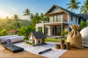 Architectural planning with a tropical backdrop