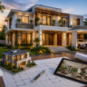 Architectural workspace at sunset